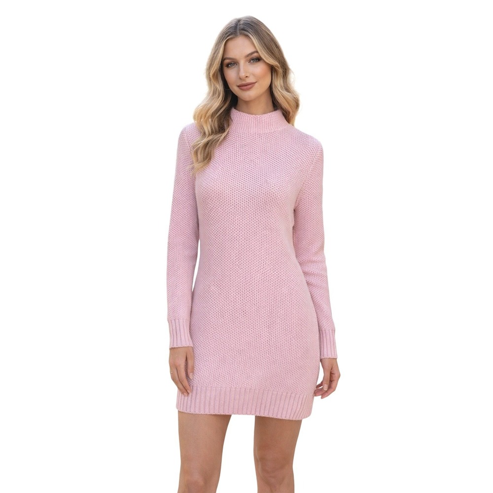 Duluth Trading Co Womens Pink Mock Neck Knit‎ Sweater Dress XS Cotton Blend
